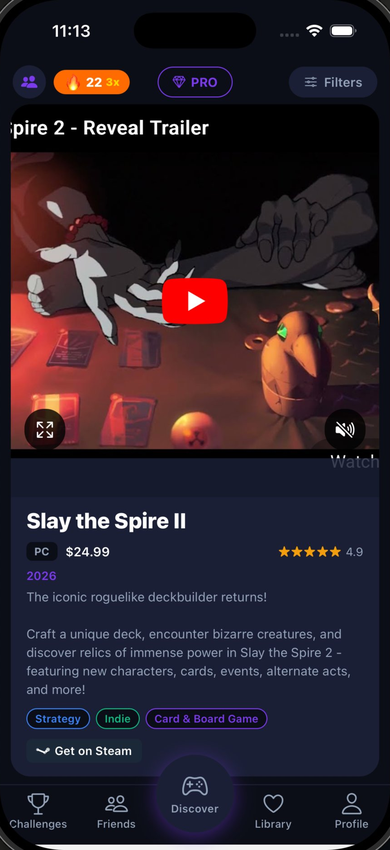 GameNight app — swipe to discover games